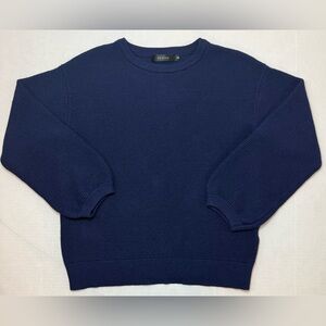 Zesica Lantern Sleeve Loose Ribbed Crewneck Pullover Sweater Navy Blue Size M